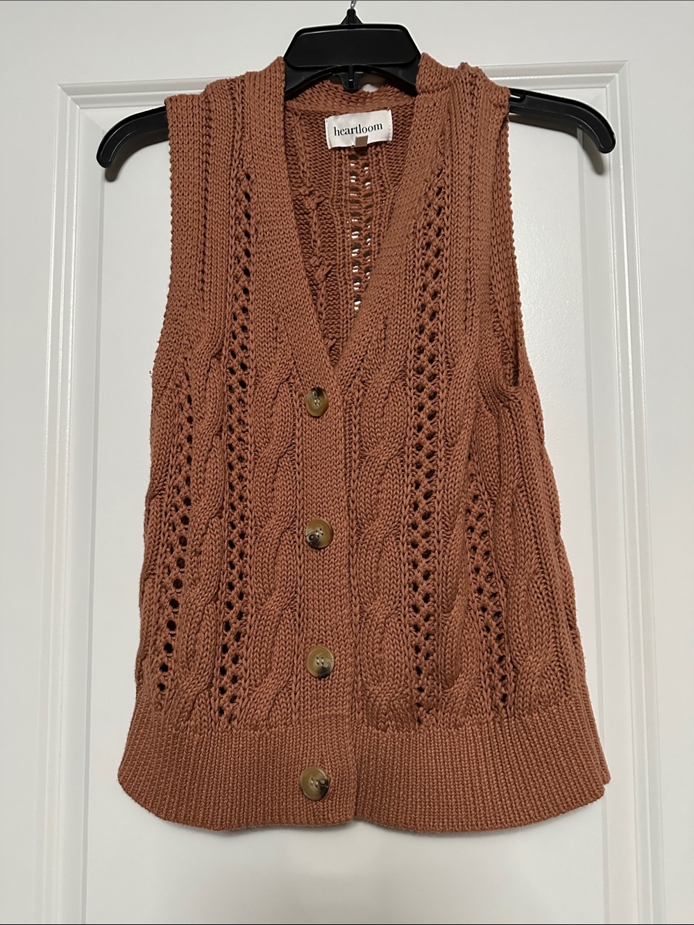 Heartloom Terracotta Cable-Knit Button Vest
